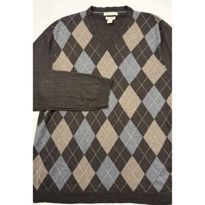 Lot of 2 Banana Republic Silk/Cashmere/Cot Sweater Brown Argyle & Gray/Black XL